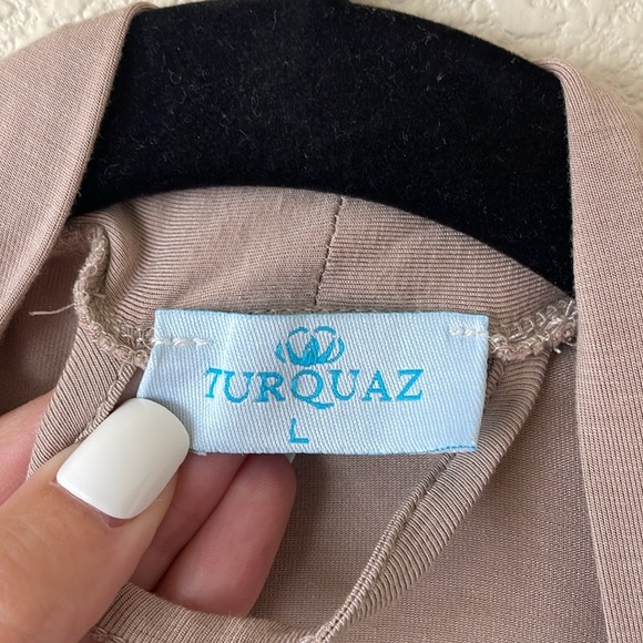 Turquaz Bamboo Lightweight Bathrobe L Beige Lace Trim Belted Minimalist Neutral - Picture 2 of 9